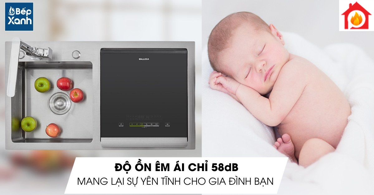 Độ ồn êm ái của máy rửa chén tích hợp chậu rửa Malloca WQP6-890F3
