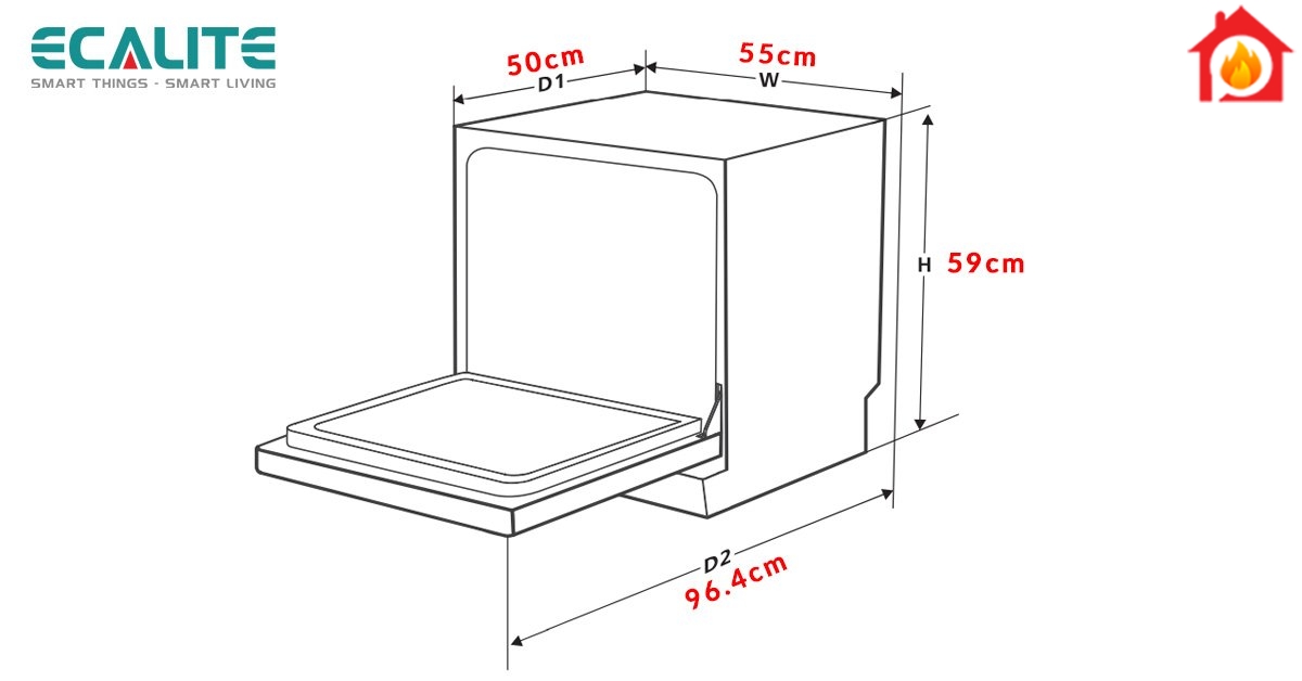 Kích thước của máy rửa chén EDW-SMS6080WH
