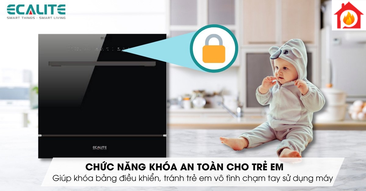 Chức năng khoá an toàn trên máy rửa chén bát 8 bộ EDW-UF6080BL