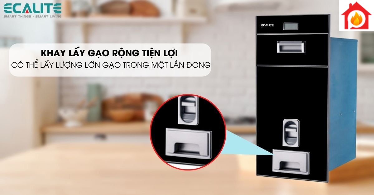 Thùng đựng gạo điện tử EL-RC300B có khay lấy gạo rộng lấy lượng gạo lớn