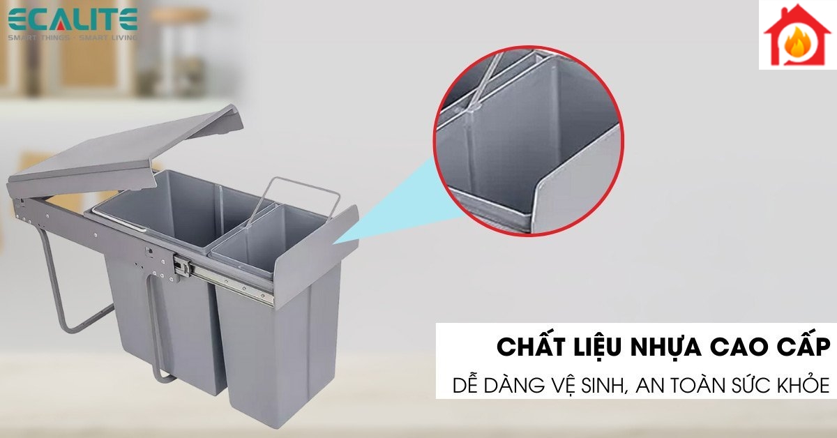 Thùng rác âm tủ Ecalite EL-DUB20L chất liệu
