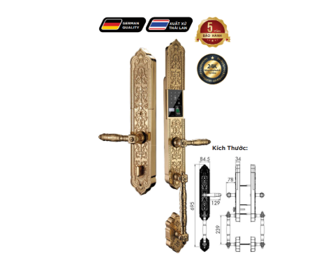 Khoá cửa vân tay tân cổ điển Hubert HB DSI8 EU GOLD 24K