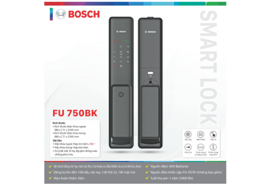 Khóa cửa điện tử Bosch FU750 DE Màu xám đen App Wifi
