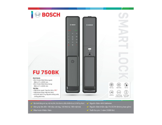 Khóa cửa điện tử Bosch FU750DE Màu xám đen