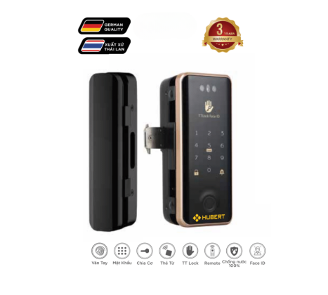 Khóa cửa kính vân tay Hubert HB CK79F Black App Wifi Khóa cửa kính vân tay Hubert HB CK79F Black App Wifi