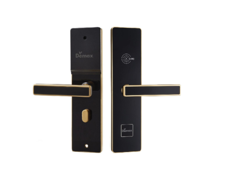 Khoá thẻ từ Demax EHL605 SBY Đen Viền Đồng của Đức có tích hợp đầu đọc thẻ