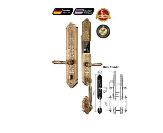 Khoá cửa vân tay tân cổ điển Hubert HB DSI8F EU GOLD 24K Khoá cửa vân tay tân cổ điển Hubert HB DSI8F EU GOLD 24K