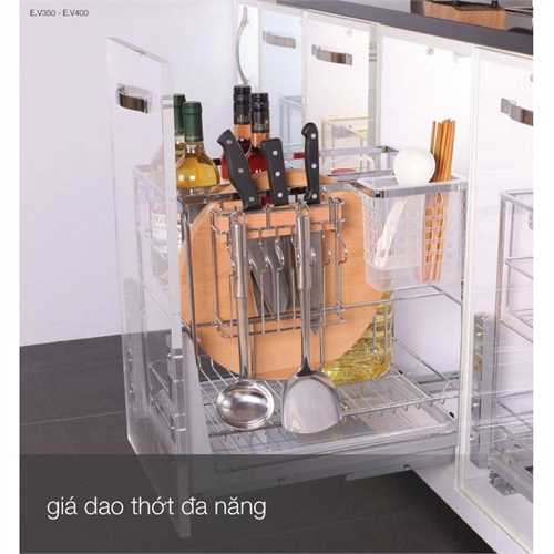 Giá dao thớt nan dẹt inox bóng cao cấp ray giảm chấn Eurogold ES61230